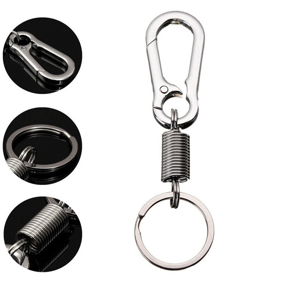 Spring Key Chain Gourd Buckle Carabiner Keychain Retractable Waist Belt Clip Keyring Anti-lost Buckle Hanging Silver Metal ShopOnlyDeal