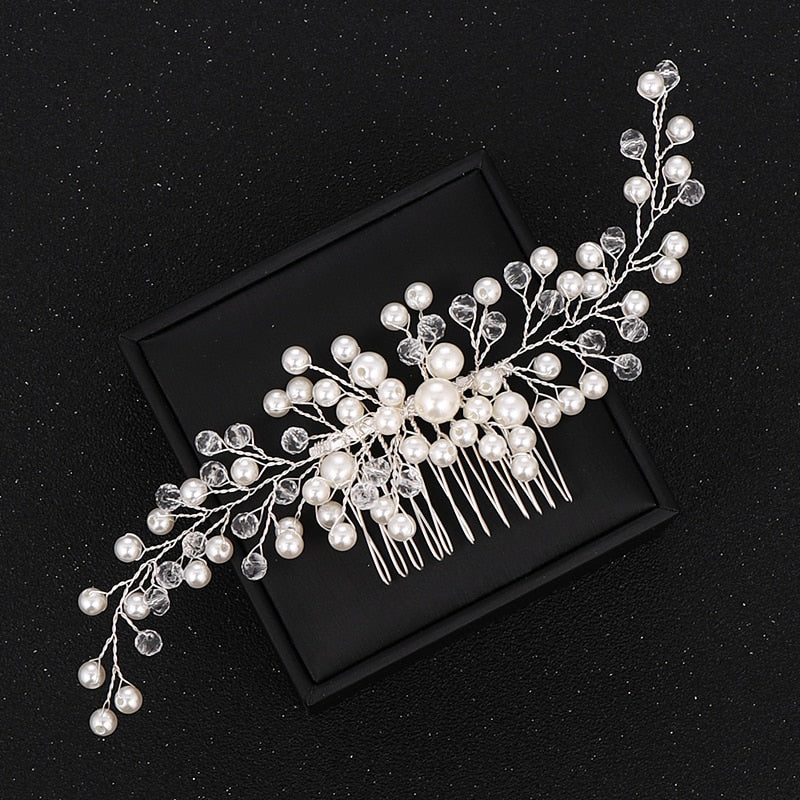 Silver Color Pearl Crystal Wedding Hair Combs Hair Accessories for Bridal Flower Headpiece Women Bride Hair ornaments Jewelry ShopOnlyDeal