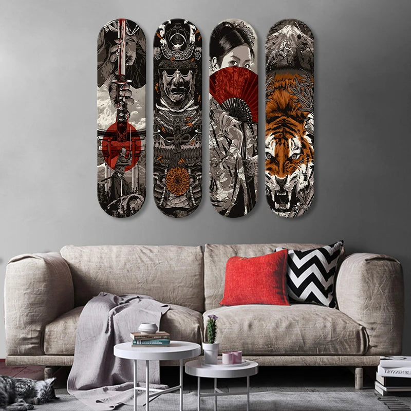 Japanese Samurai Ukiyoe Tiger Decorative Skateboard Art Collection | Skate Deck Wall Art for Bar Pub Club Men Cave Home Decor ShopOnlyDeal