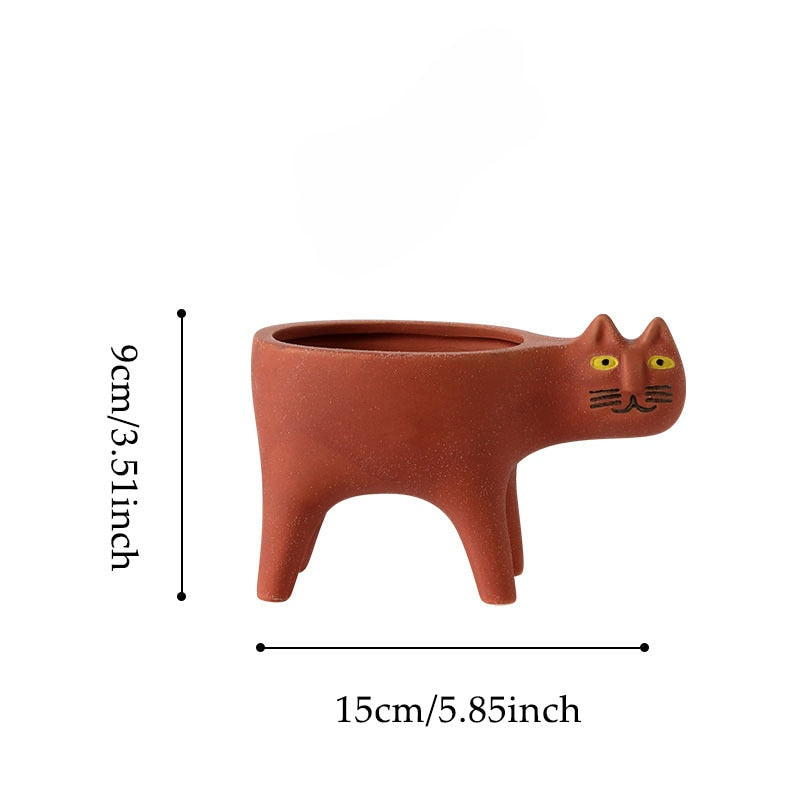 Cute Cat Tail Flowerpot Ceramic Personality Cartoon Animal Pillar Cactus Plant Pot Balcony Home Decor Succulents Potted Plants ShopOnlyDeal