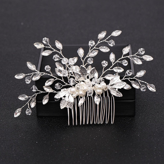 Silver Color Pearl Crystal Wedding Hair Combs Hair Accessories for Bridal Flower Headpiece Women Bride Hair ornaments Jewelry ShopOnlyDeal