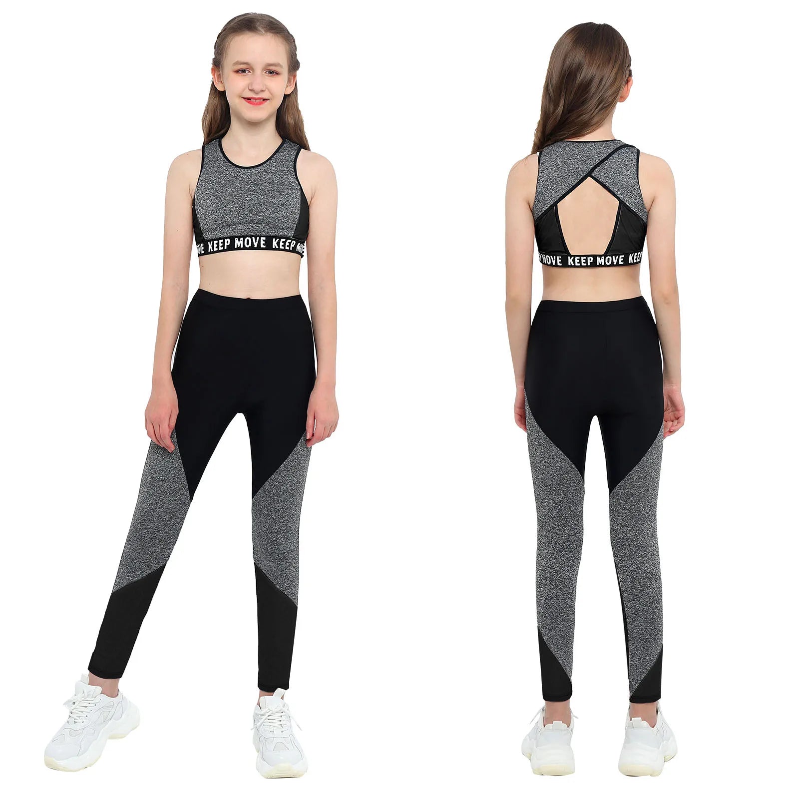 Girls Sportswear Set | O-Neck Wide Shoulder Tops + Pants | Kids Gymnastics, Running & Workout Outfits ShopOnlyDeal