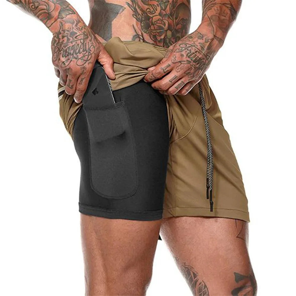 2024 new Jogging Shorts Men's 2 in 1 Sports Shorts Fitness Bodybuilding Workout Quick Dry Beach Shorts Men Running Shorts Men ShopOnlyDeal