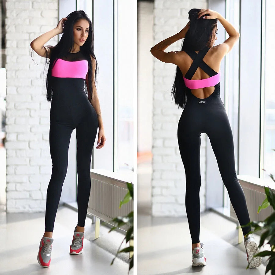 Fitness Yoga Set Sport Suits Women Tracksuits Backless Sportswear Leggings Running Tights Jumpsuits Sports Workout Gym Clothing ShopOnlyDeal