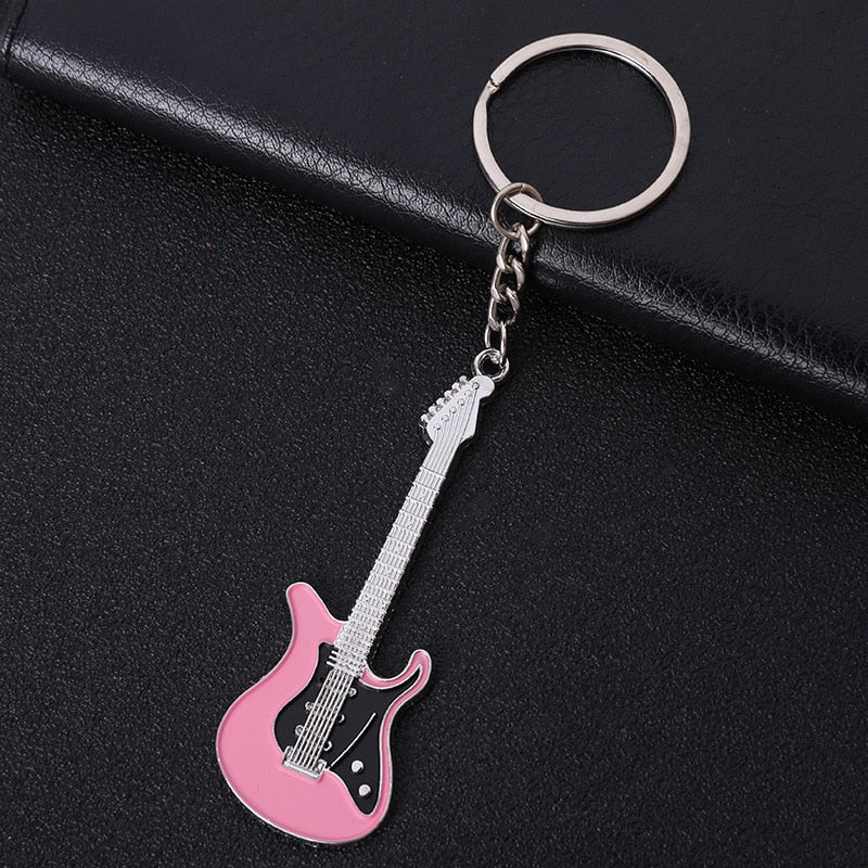 Men Womens Guitar Keychains pink blue red black Key Chain Charms for Bag Musician Jewelry Car Keyring Accessories Gift 2022 ShopOnlyDeal