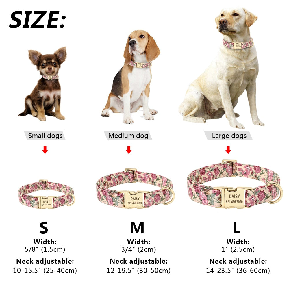 Personalized Floral Dog Collar Custom Small Medium Dog Pet ID Collar Flower Print Nylon Large Dog Engraved Collars for Pitbull ShopOnlyDeal