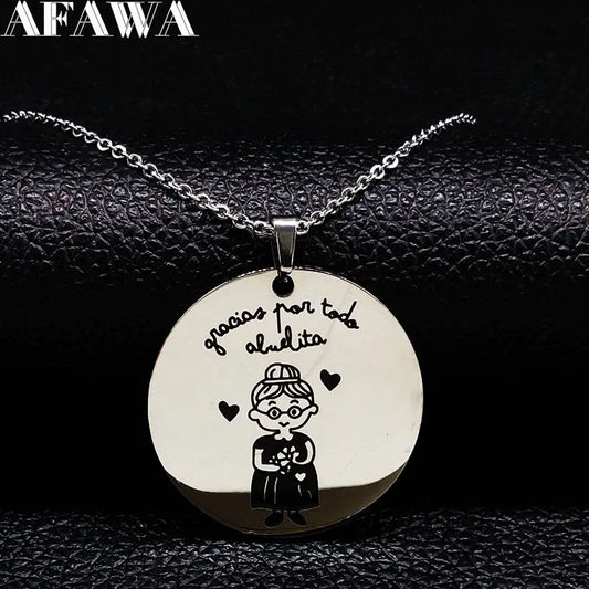 Spain Grandmother Stainless Steel Necklace for Women Grandma mama abuela Pendant Necklaces Jewelry Gift collares mujer N1227S01 ShopOnlyDeal