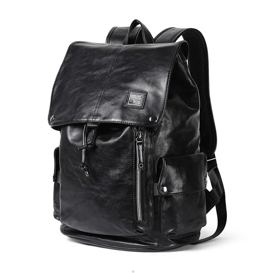 Luxury Leather Brand Crazy Horse Men Backpack Vintage Solid School Bag Black Casual Big Man Laptop Backpack Travel Bags ShopOnlyDeal