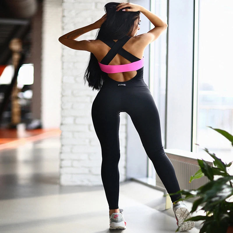 Fitness Yoga Set Sport Suits Women | Tracksuits Backless Sportswear Leggings | Running Tights Jumpsuits Sports Workout Gym Clothing ShopOnlyDeal