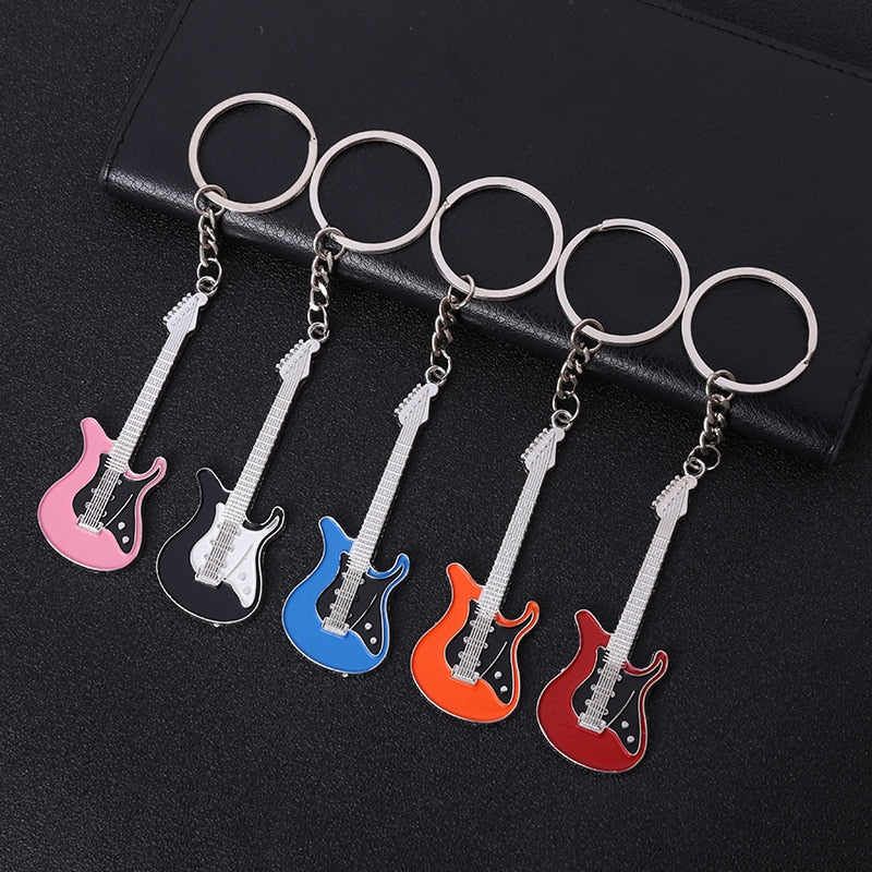 Men Womens Guitar Keychains pink blue red black Key Chain Charms for Bag Musician Jewelry Car Keyring Accessories Gift 2022 ShopOnlyDeal