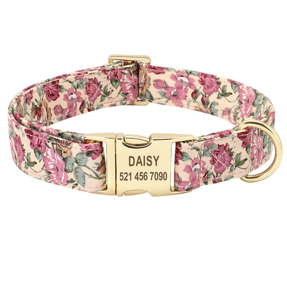 Personalized Floral Dog Collar Custom Small Medium Dog Pet ID Collar Flower Print Nylon Large Dog Engraved Collars for Pitbull ShopOnlyDeal