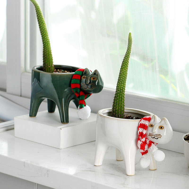 Cute Cat Tail Flowerpot Ceramic Personality Cartoon Animal Pillar Cactus Plant Pot Balcony Home Decor Succulents Potted Plants ShopOnlyDeal