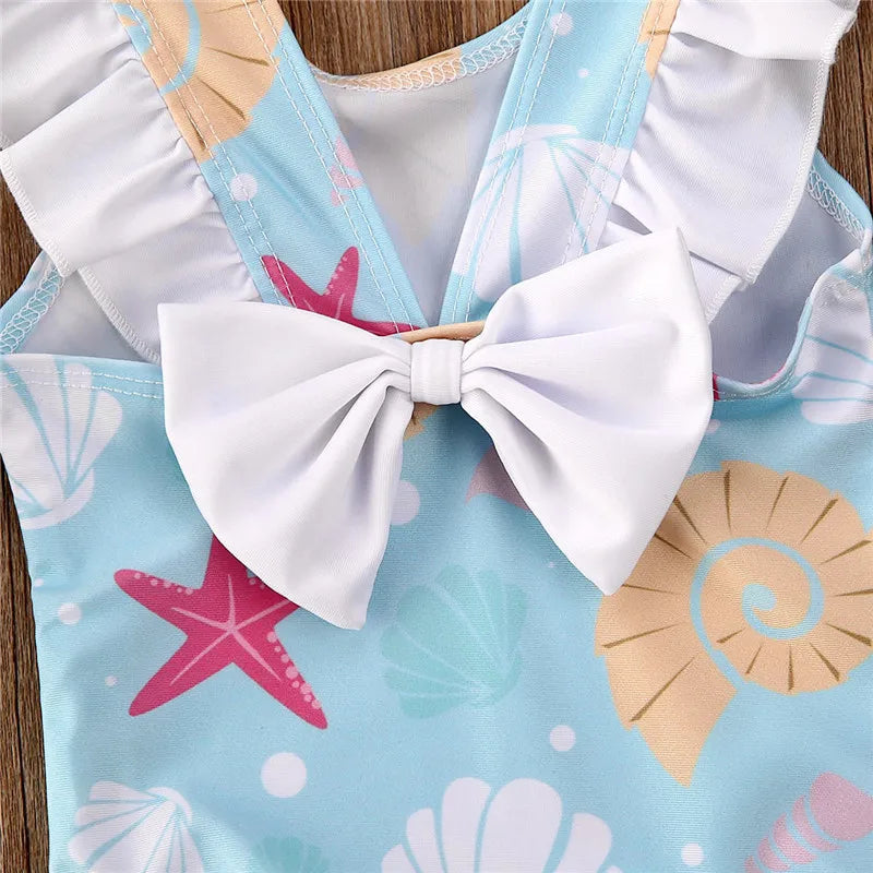 0-36 Months Newborn Baby Kid Girls Swimsuit Bow Ruffles Shell Starfish Print Swimwear For Girls Summer Baby Girl Bathing Suit ShopOnlyDeal