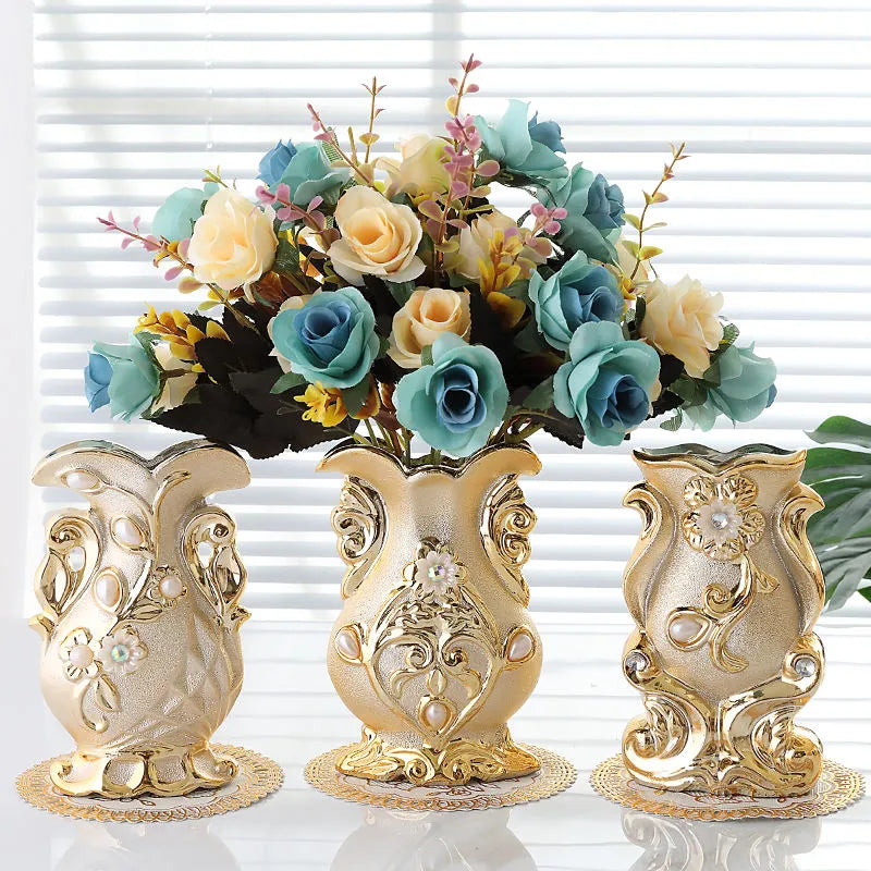Gilt Frosted Porcelain Vase Vintage Advanced Ceramic Flower Vase For Room Study Hallway Home Wedding Decor ShopOnlyDeal