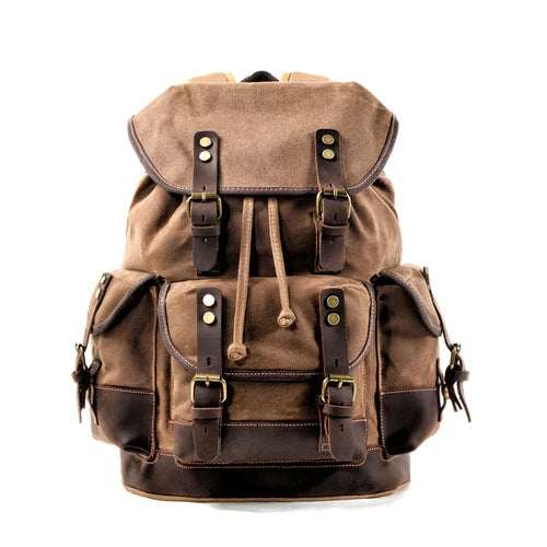 Waterproof Waxed Canvas Backpack | Men's Leisure Rucksack | Travel & School Laptop Bag | Vintage Shoulder Bookbags ShopOnlyDeal