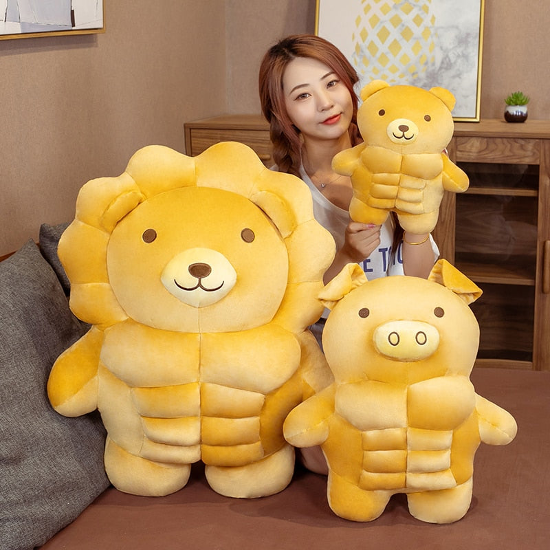 Cute Bread Big Muscle Bear Plush Toy Stuffed Animal Lion Soft Doll Cartoon Sleep Hug Pillow Girlfriend Birthday Gift Boy 30-70cm ShopOnlyDeal