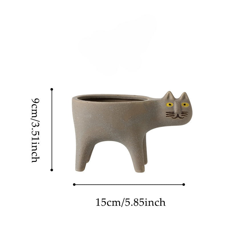 Cute Cat Tail Flowerpot Ceramic Personality Cartoon Animal Pillar Cactus Plant Pot Balcony Home Decor Succulents Potted Plants ShopOnlyDeal