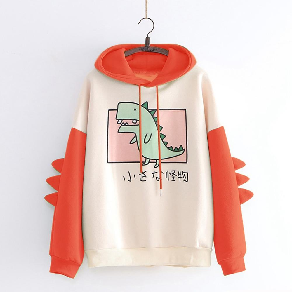 Cute Dino Hoodies Patchwork Winter Harajuku Kawaii Sweatshirt Women Oversize Hooded Pullover Dinosaur Cos Tops Tracksuit Sudadera New ShopOnlyDeal