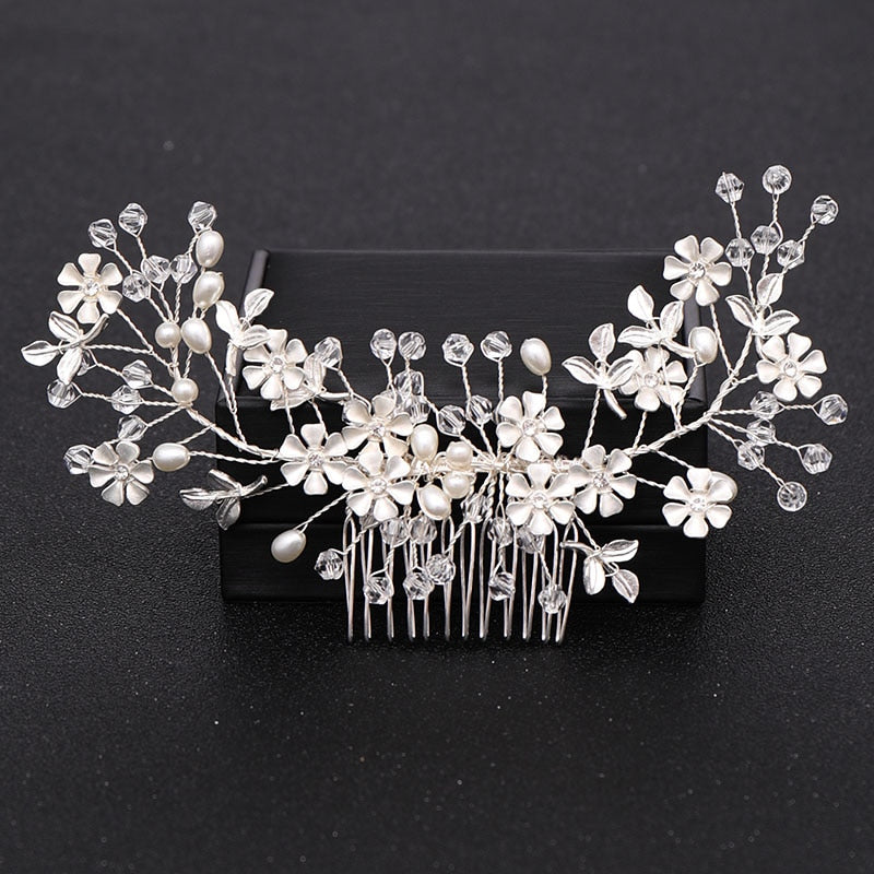 Silver Color Pearl Crystal Wedding Hair Combs Hair Accessories for Bridal Flower Headpiece Women Bride Hair ornaments Jewelry ShopOnlyDeal