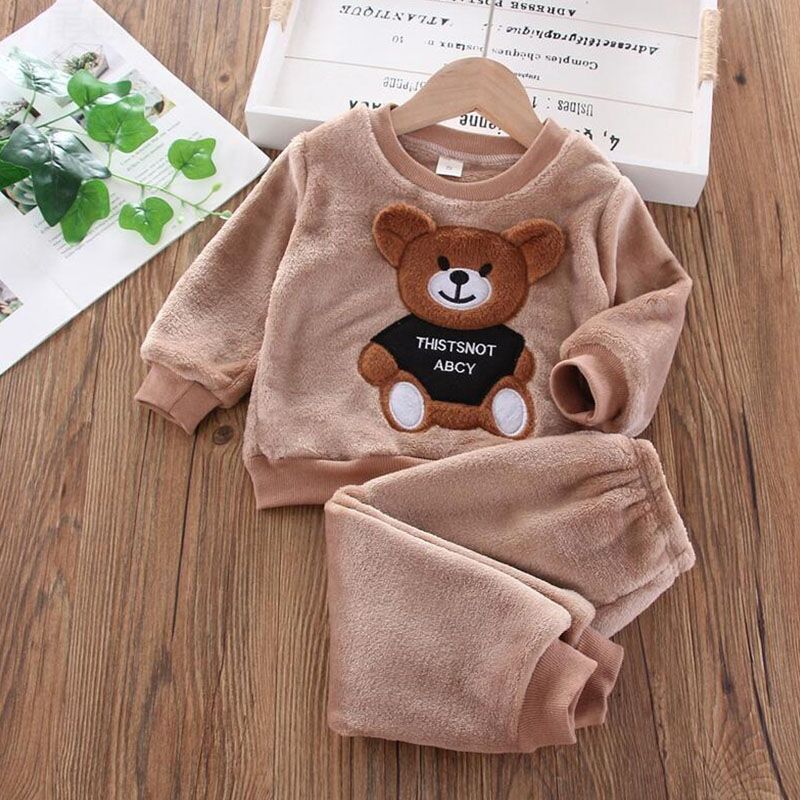 Baby Boys And Girls Clothing Set Tricken Fleece Children Hooded Outerwear Tops Pants 3PCS Outfits Kids Toddler Warm Costume Suit ShopOnlyDeal