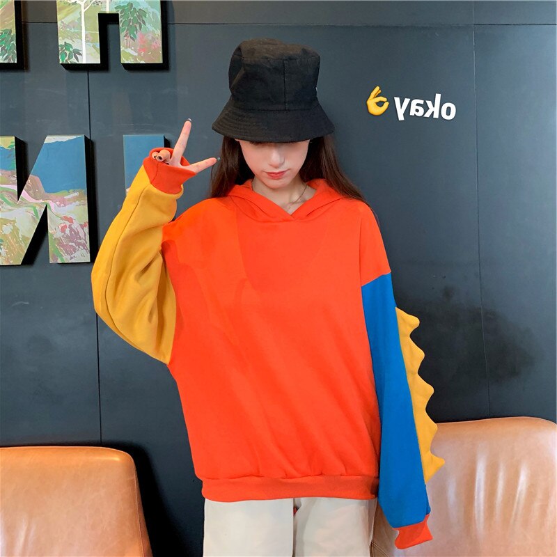 Kawaii Dinosaur Sweatshirt With Horns Cartoon Baggy Funny Hoodie Womens Harajuku Poleron Mujer 2020 Hipster Raglan Hoodie Loose ShopOnlyDeal