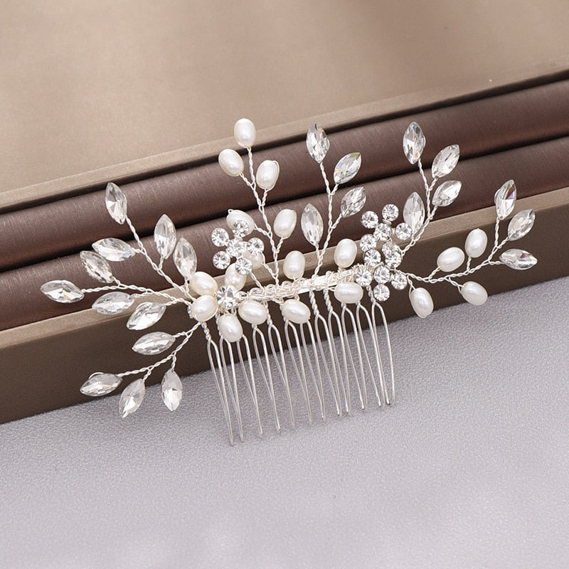 Silver Color Pearl Crystal Wedding Hair Combs Hair Accessories for Bridal Flower Headpiece Women Bride Hair ornaments Jewelry ShopOnlyDeal