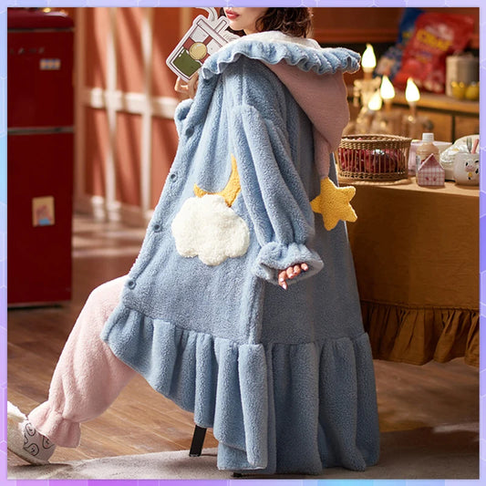 Cartoon Thicken Kimono Bathrobe Women's Dressing Gown Pajamas Hooded Robes Coral Fleece Sleepwear Winter Coats For Home Clothes ShopOnlyDeal