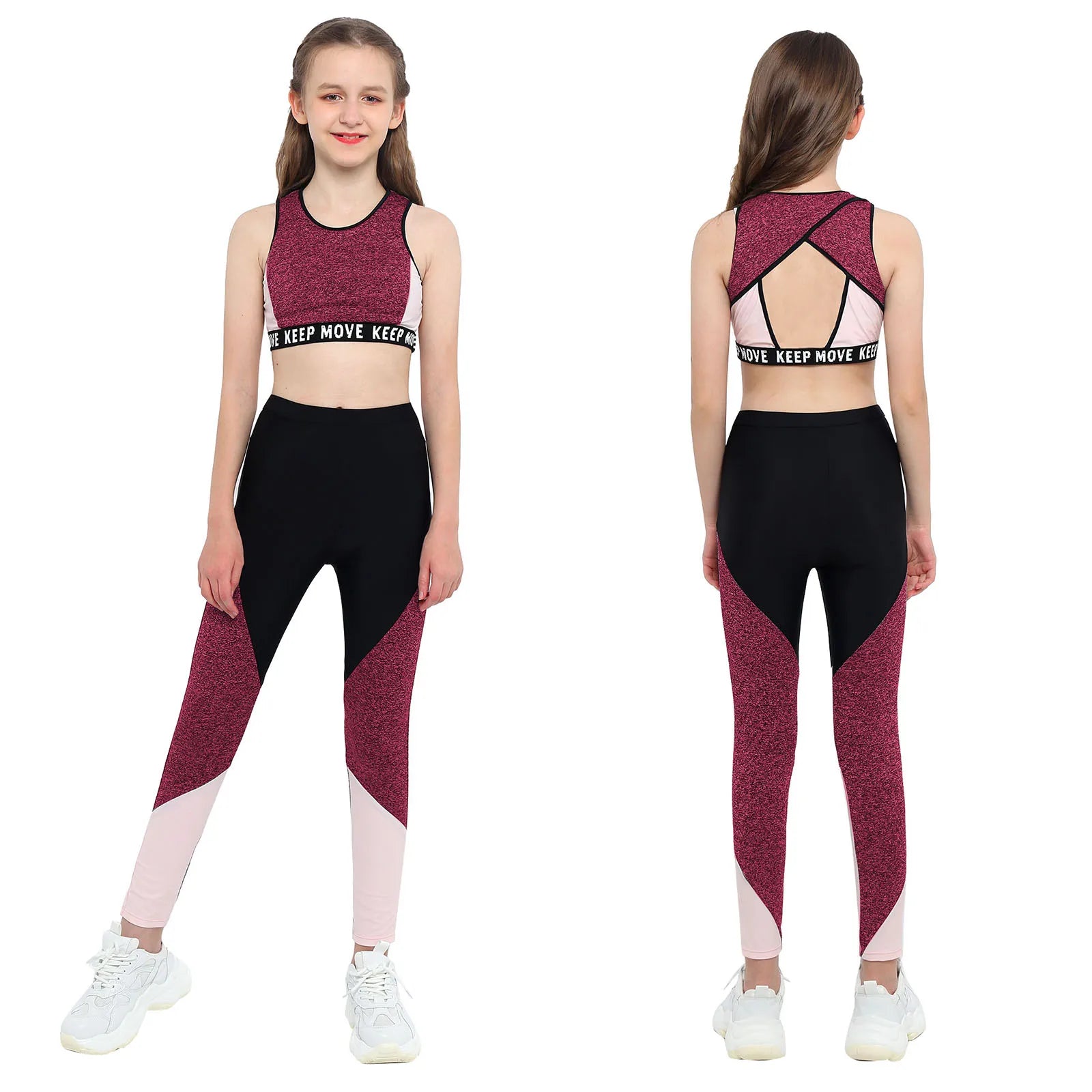 Girls Sportswear Set | O-Neck Wide Shoulder Tops + Pants | Kids Gymnastics, Running & Workout Outfits ShopOnlyDeal