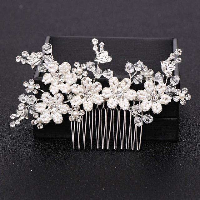 Silver Color Pearl Crystal Wedding Hair Combs Hair Accessories for Bridal Flower Headpiece Women Bride Hair ornaments Jewelry ShopOnlyDeal