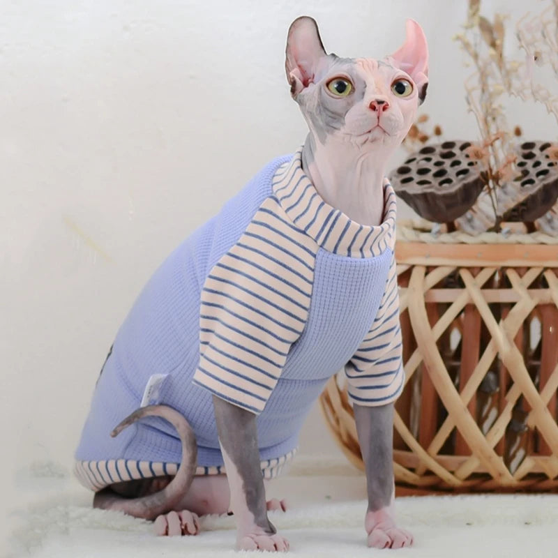 Winter Purple Sphinx Cat Clothes Pet Hoodies Plus Velvet Kittens Jumpsuit Warm Striped Cat Costume For Sphynx Autumn Spring ShopOnlyDeal