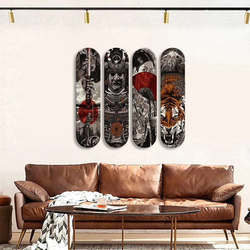 Japanese Samurai Ukiyoe Tiger Decorative Skateboard Art Collection | Skate Deck Wall Art for Bar Pub Club Men Cave Home Decor ShopOnlyDeal