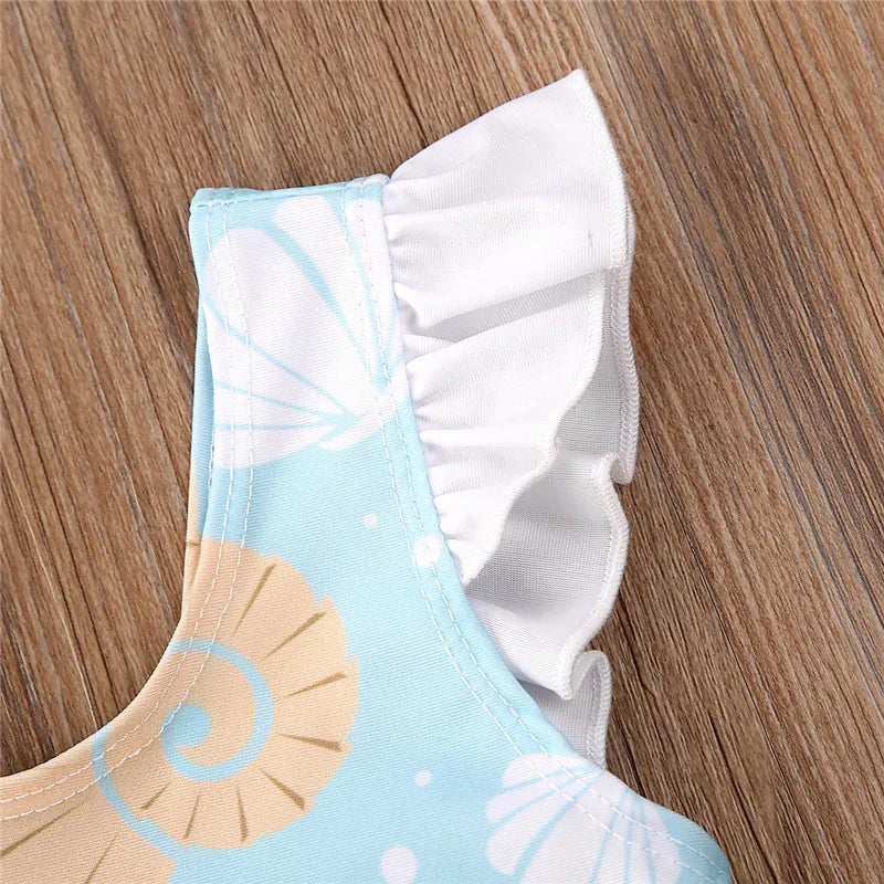 0-36 Months Newborn Baby Kid Girls Swimsuit Bow Ruffles Shell Starfish Print Swimwear For Girls Summer Baby Girl Bathing Suit ShopOnlyDeal