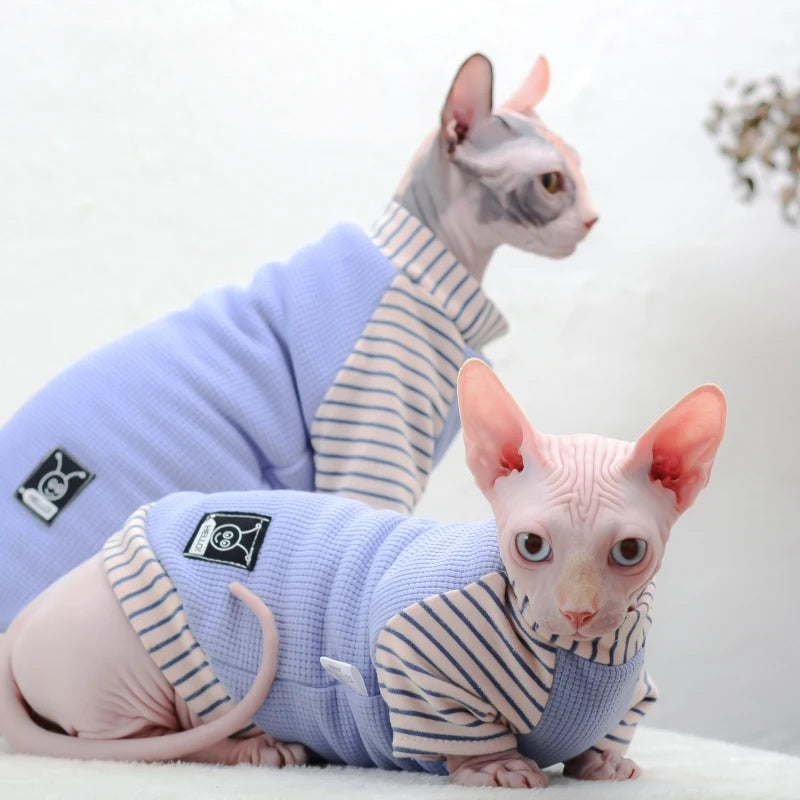 Winter Purple Sphinx Cat Clothes Pet Hoodies Plus Velvet Kittens Jumpsuit Warm Striped Cat Costume For Sphynx Autumn Spring ShopOnlyDeal