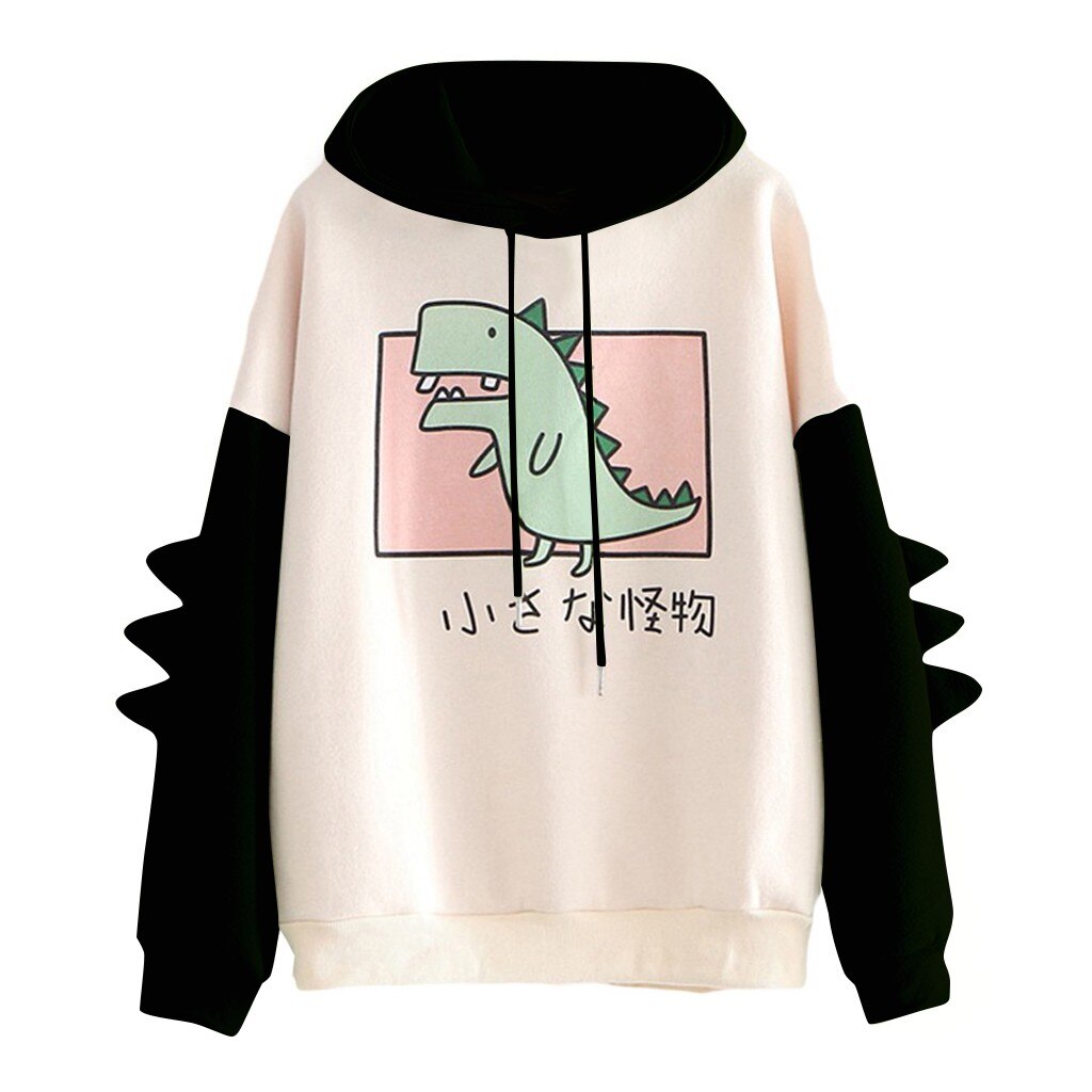 Cute Dino Hoodies Patchwork Winter Harajuku Kawaii Sweatshirt Women Oversize Hooded Pullover Dinosaur Cos Tops Tracksuit Sudadera New ShopOnlyDeal