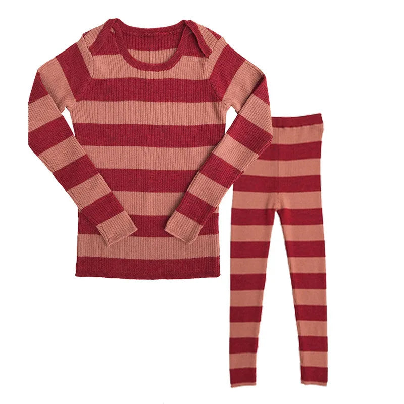 Autumn Winter Girls & Boys Underwear Pajamas Set | Striped Loungewear | Long Sleeve Sweater & Tight-Fitting Kids Knitted Underwear ShopOnlyDeal