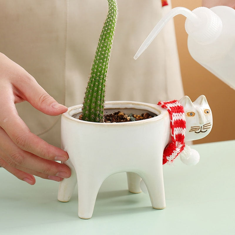 Cute Cat Tail Flowerpot Ceramic Personality Cartoon Animal Pillar Cactus Plant Pot Balcony Home Decor Succulents Potted Plants ShopOnlyDeal