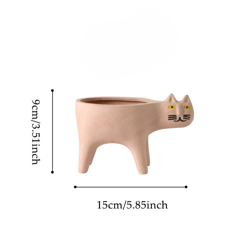 Cute Cat Tail Flowerpot Ceramic Personality Cartoon Animal Pillar Cactus Plant Pot Balcony Home Decor Succulents Potted Plants ShopOnlyDeal