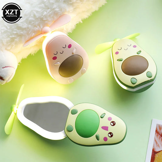 Usb Mini Avocado Fans Rechargeable Electric Portable Hold Small Fans Originality Lovely Night Light Makeup Mirror Fan Lamp ShopOnlyDeal