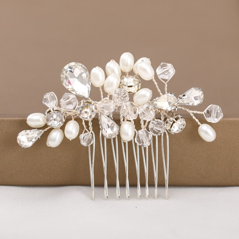 Silver Color Pearl Crystal Wedding Hair Combs Hair Accessories for Bridal Flower Headpiece Women Bride Hair ornaments Jewelry ShopOnlyDeal