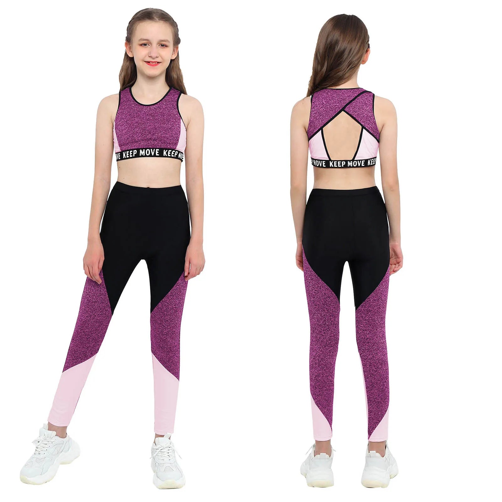 Girls Sportswear Set | O-Neck Wide Shoulder Tops + Pants | Kids Gymnastics, Running & Workout Outfits ShopOnlyDeal