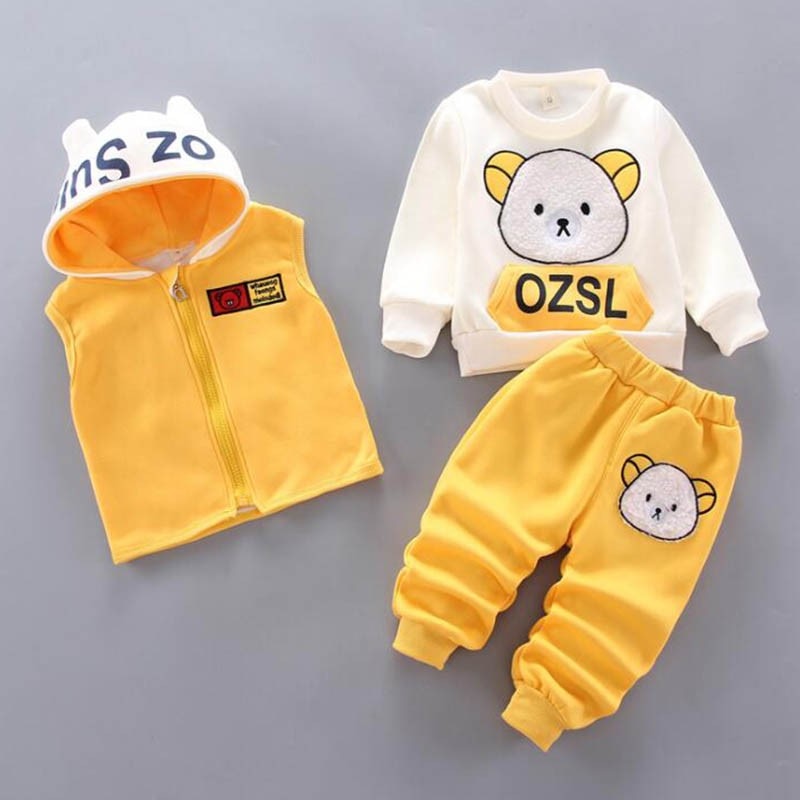 Baby Boys And Girls Clothing Set Tricken Fleece Children Hooded Outerwear Tops Pants 3PCS Outfits Kids Toddler Warm Costume Suit ShopOnlyDeal