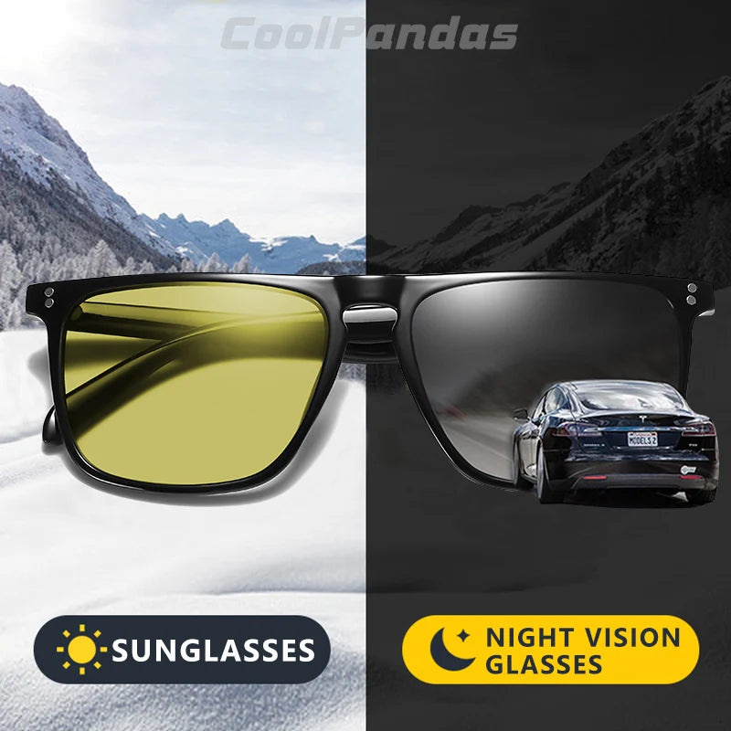 CoolPandas Brand Men Polarized Sunglasses Square Frame Women Vintage Day Night Photochomic Driving Sun Glasses zonnebril heren ShopOnlyDeal