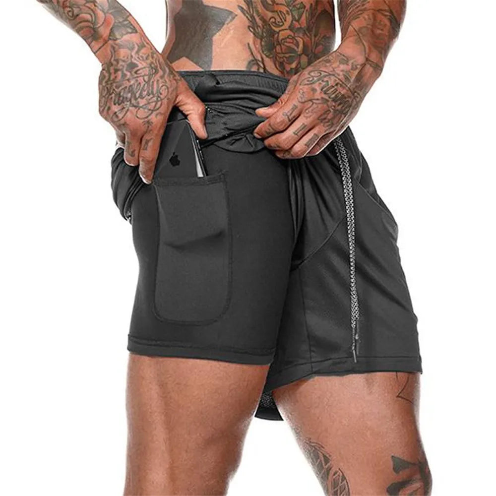 2024 new Jogging Shorts Men's 2 in 1 Sports Shorts Fitness Bodybuilding Workout Quick Dry Beach Shorts Men Running Shorts Men ShopOnlyDeal