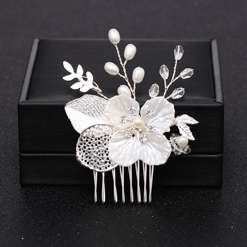 Silver Color Pearl Crystal Wedding Hair Combs Hair Accessories for Bridal Flower Headpiece Women Bride Hair ornaments Jewelry ShopOnlyDeal