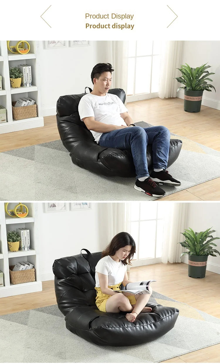 Leather Bean Bag Sofa Lounge Chair Cover | No Filler Folding Lazy Sofa Bed | Office Recliner Couch | Floor Seat Tatami Pouf Ottoman ShopOnlyDeal