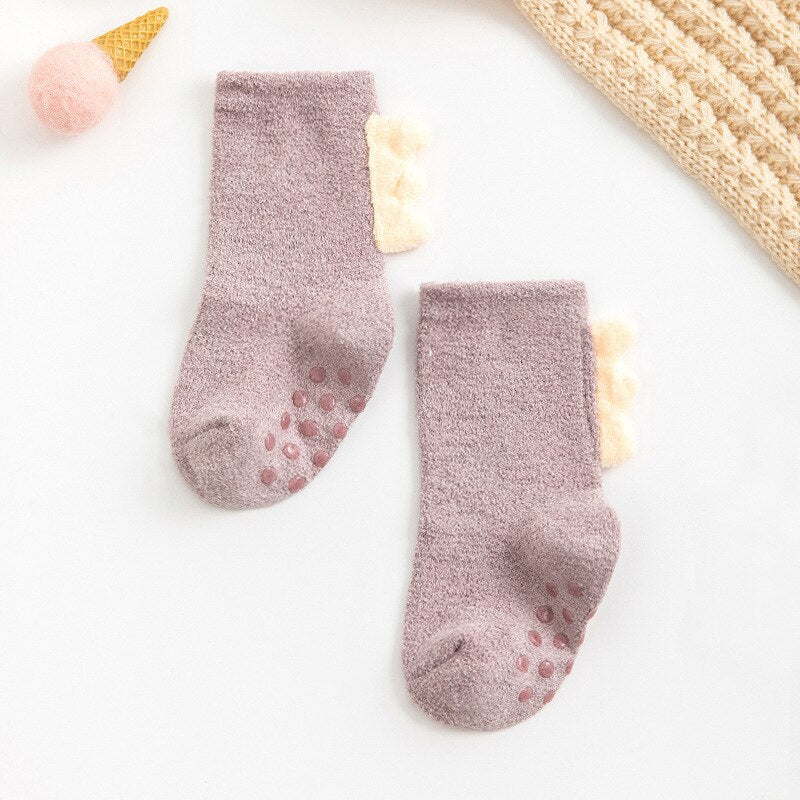 Toddler Kids Socks Newborn Baby Prewalker Winter Thick Coral Fleece Cotton Dinosaur Girl Autumn Infant Boy Cartoon Sock 0-5T ShopOnlyDeal