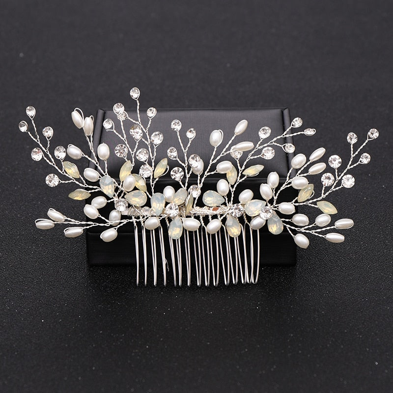 Silver Color Pearl Crystal Wedding Hair Combs Hair Accessories for Bridal Flower Headpiece Women Bride Hair ornaments Jewelry ShopOnlyDeal