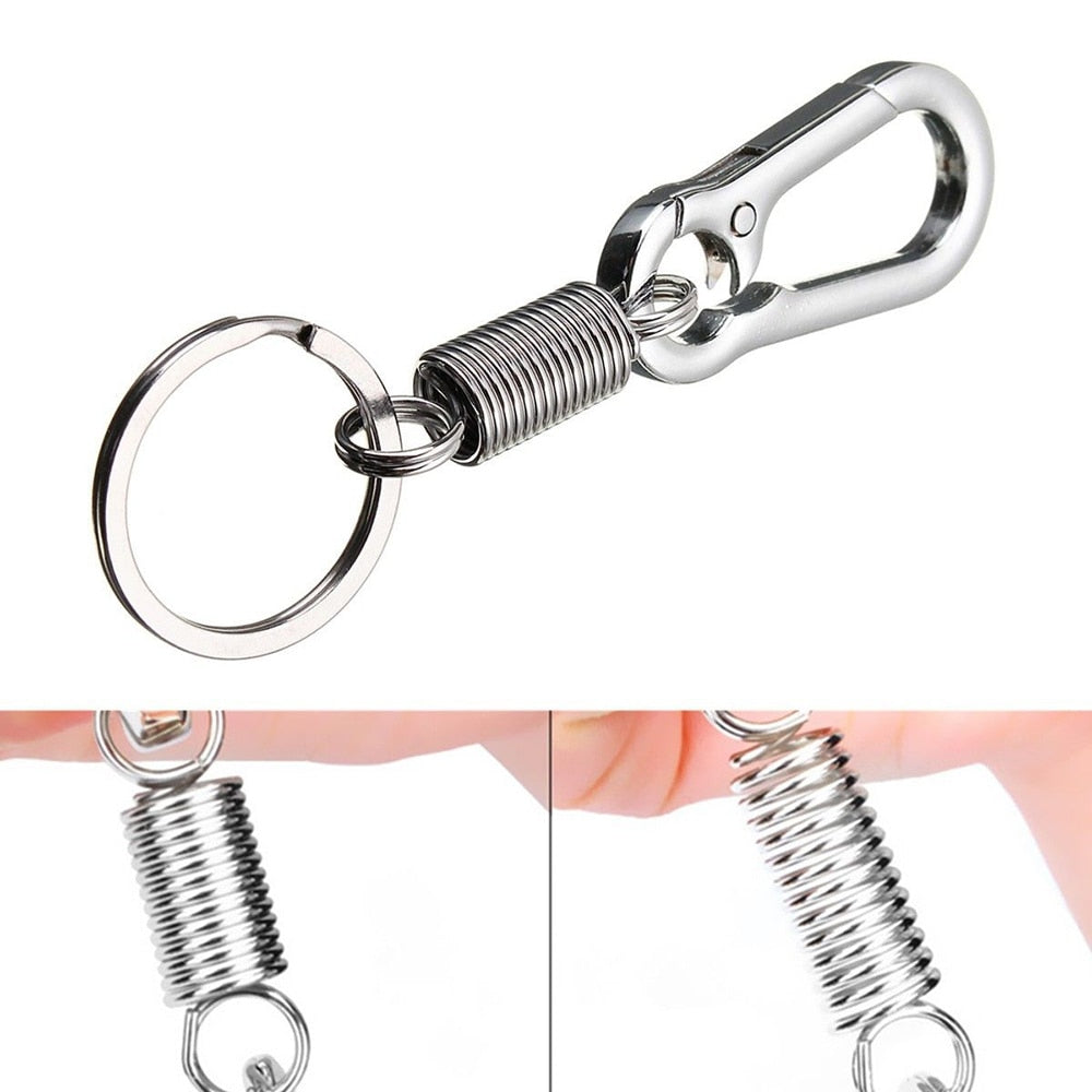 Spring Key Chain Gourd Buckle Carabiner Keychain Retractable Waist Belt Clip Keyring Anti-lost Buckle Hanging Silver Metal ShopOnlyDeal