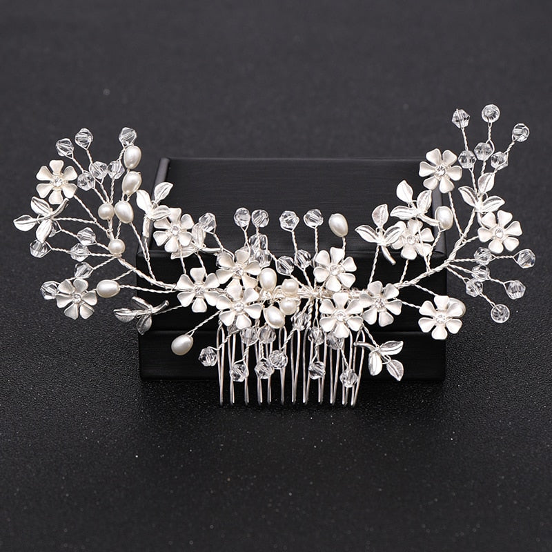 Silver Color Pearl Crystal Wedding Hair Combs Hair Accessories for Bridal Flower Headpiece Women Bride Hair ornaments Jewelry ShopOnlyDeal