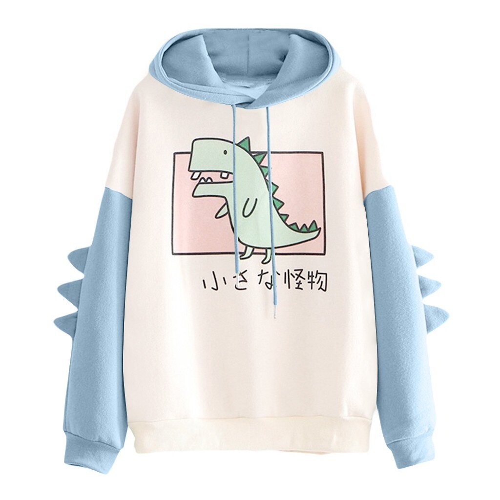 Cute Dino Hoodies Patchwork Winter Harajuku Kawaii Sweatshirt Women Oversize Hooded Pullover Dinosaur Cos Tops Tracksuit Sudadera New ShopOnlyDeal